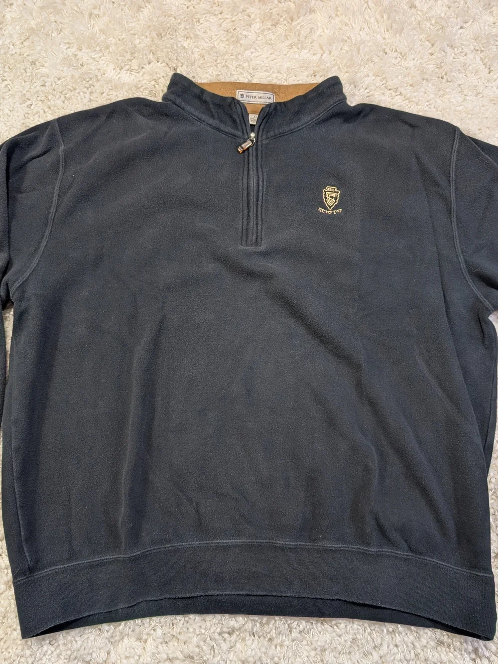 Peter Millar Charcoal Quarter-Zip Fleece with Tan Lining